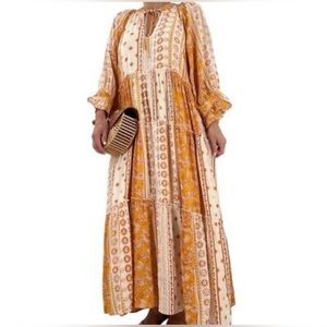 En Crème Boho Prairie Festival Midi Dress Size Medium